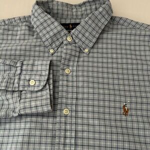 Ralph Lauren Button Down Shirt Mens XL Blue Plaid Custom Fit Long Sleeve Pony
